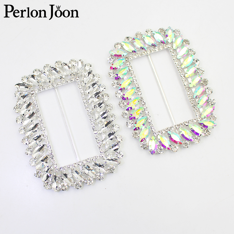 Perlon Strap Woven - 2pcs 10.3*7.5cm(inner 6.3cm) rectangle AB glass