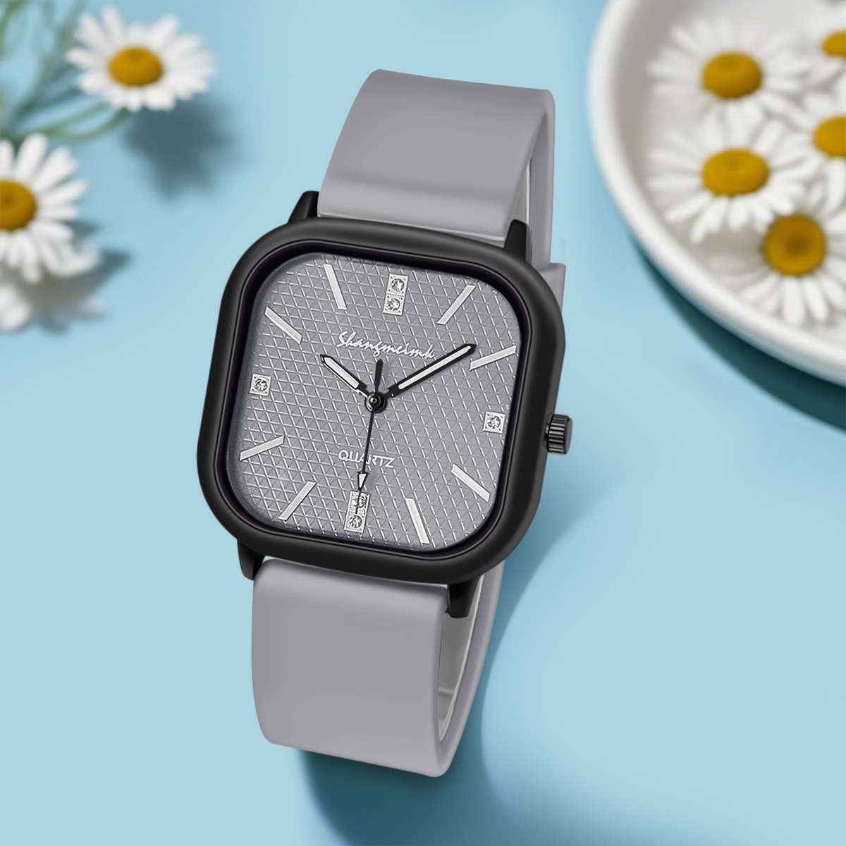Square Case Quartz Watch Men W - Silicone Band Women recension och pris