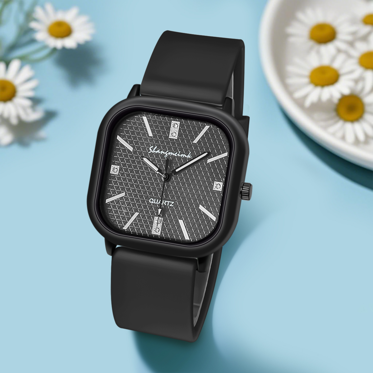 Square Case Quartz Watch Men W - Silicone Band Women recension och pris