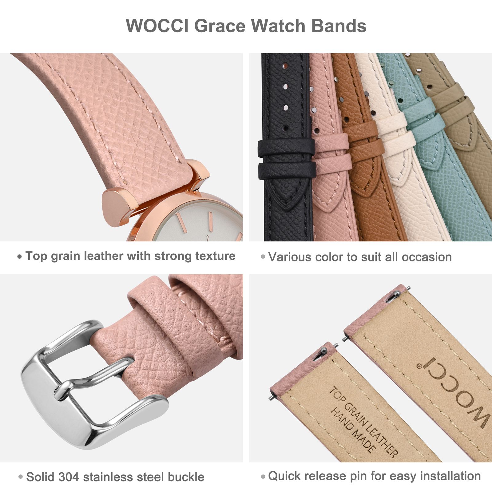 WOCCI Top Grain Leather Watch  - Leather Strap Quick Release recension och pris
